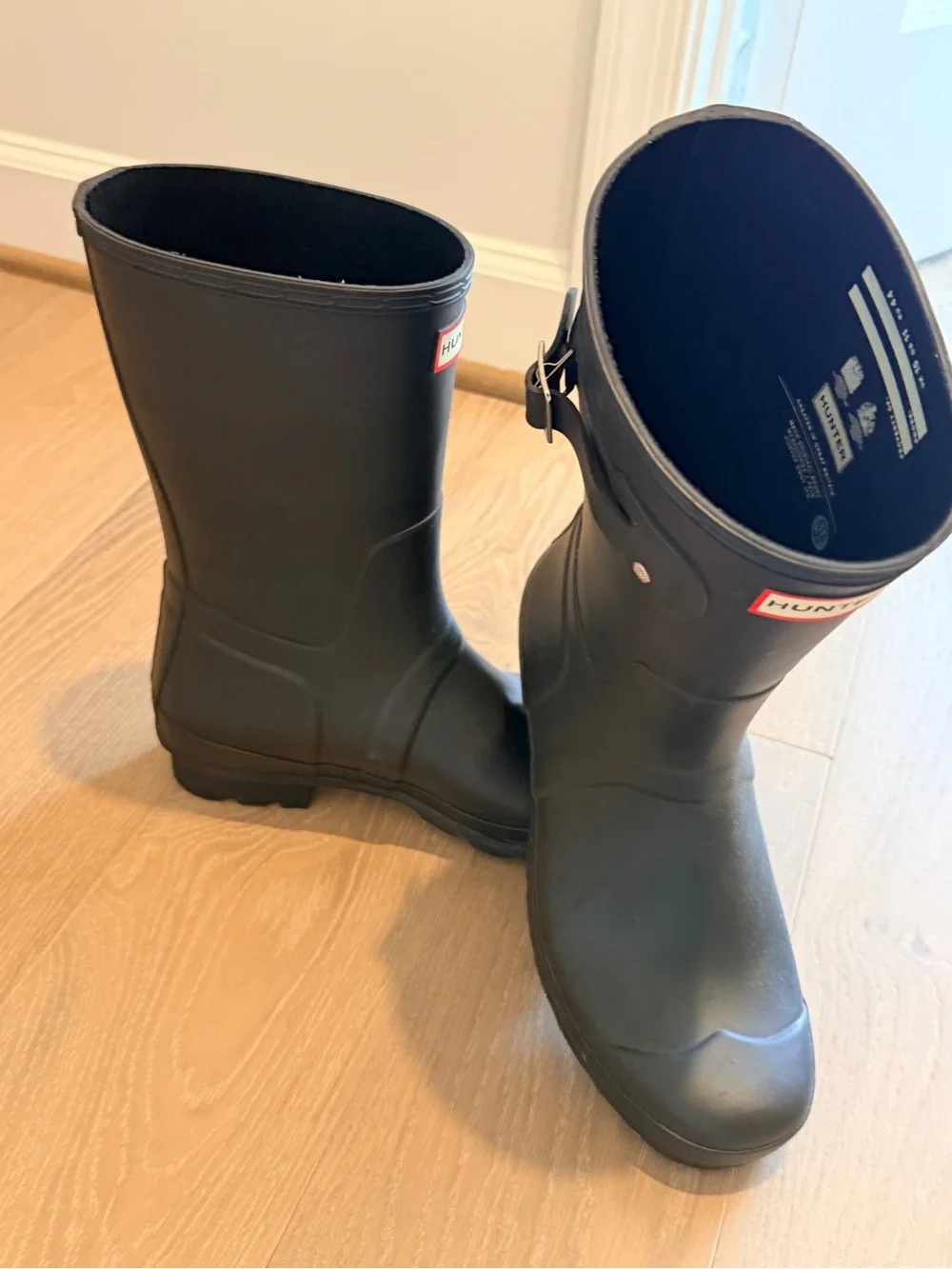 Hunter Matte Black Mid Calf Rain Boots with Logo